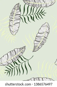 Banana leaves tropical seamless pattern. Background with tropical leaves. Exotic print for swimsuits. Floral seamless pattern.