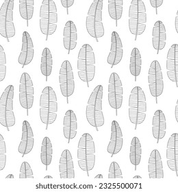 Banana leaves vector seamless pattern. Banana leaves sketches pattern