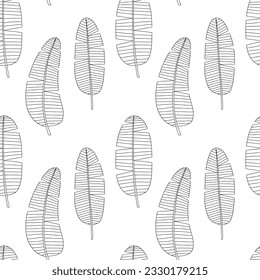Banana leaves vector seamless pattern. Banana leaves sketches pattern