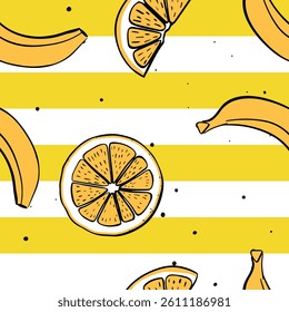 banana lemon seamless doodle vector seamless pattern