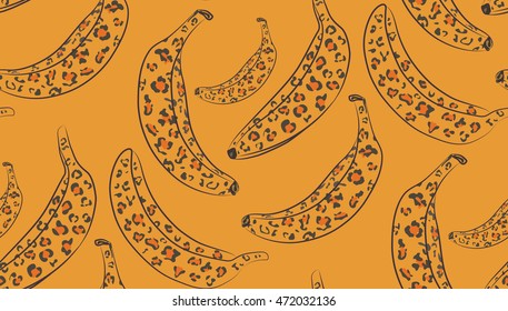 Banana with  leopard pattern. tropical animals and fruits. vector seamless pattern.