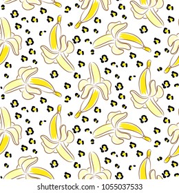 Banana and leopard skin vector seamless eclectic pattern.