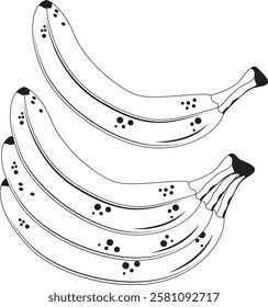 Banana line art vector for coloring books, banana side view line drawing.