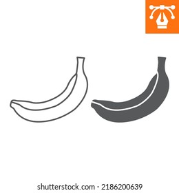 Bananenlinie und feste Symbol, Umrisssymbol für Web-Site oder mobile App, Obst und exotisch, Bananenvektorsymbol, einfache Vektorgrafik, Vektorgrafik mit bearbeitbaren Strichen.