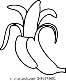 Banana, linear drawing. Icon. Banana fruit linear icon. Sketch for coloring a banana with half peeled skin
