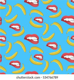 Banana Lips seamless pattern cyan