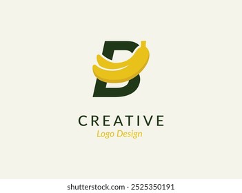 Vetor de ícone de logotipo de banana. Ilustração moderna do projeto do logotipo da banana da letra B