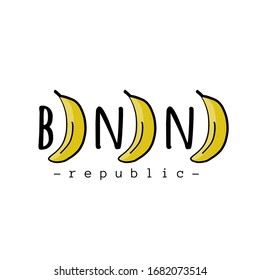 Banana logo, simple sketch isolated on white for your design. Vector illustration