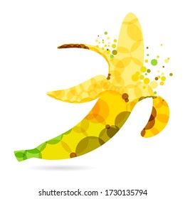 Banana logotype concepts. Fruit logo, ad idea, white background. Isolated abstract graphic design template. T shirt bright elements. Peeled banana cute creative yellow icon concept. Trendy pop style.