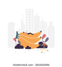 Banana lover flat illustration.Vector design.Suitable for landing page, ui, website, mobile app, editorial, poster, flyer, article, and banner.