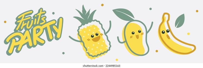 Banana Mango and Pineapple Vector