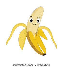 Banana mascot cartoon character, fruit cartoon character emoticon Cartoon happy banana mascot character waving hand. Mood booster fruit illustration of walking banana