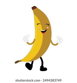 Banane Maskottchen Cartoon Charakter, Frucht Cartoon Charakter Emoticon Cartoon glückliche Banane Maskottchen Charakter winkende Hand. Stimmung Booster Frucht Illustration von wandernden Banane