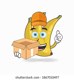 The Banana mascot character is a delivery person. vector illustration