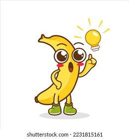 El personaje de la mascota Banana con una expresión recibe una idea. ilustración vectorial