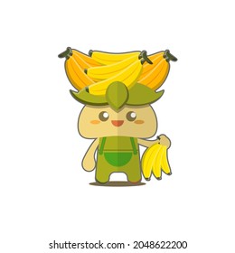 Banana Mascot Graphic Vector Illustration, Nice Design For Fruits and Vegetables Theme, for boys, girls, kindergarten, preschool. cute, chibi, colorful visuals. for stickers, visual elements.