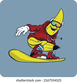 banana mascot illustration design snow skiing