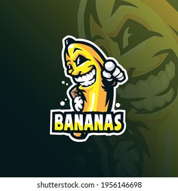 Banana mascot logo design vector with modern illustration concept style for badge, emblem and tshirt printing. Smart bananas illustration.