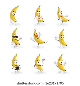 Banana mascot logo with various characters and poses