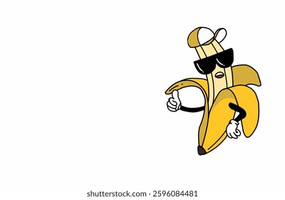 banana mascot vector cartoon illustration,Cheerful banana character with open arms. Vector cartoon illustration
