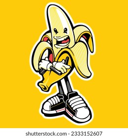 Banana Mascot Vector illustration. Flat Cartoon Style