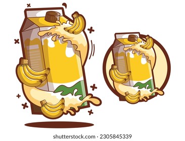 Banana milk box icon cartoon vector illustration