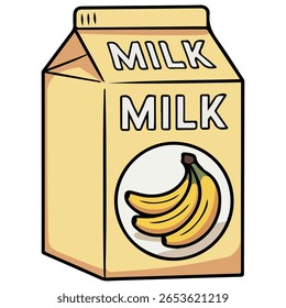 Banana caixa de leite bebida isolada vetor ilustração no fundo branco