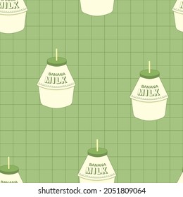 Banana milk drink aesthetic cute design seamless pattern
