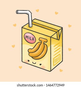 Banana milk hand drawn cartoon character. Hand drawing vector. Cartoon character design.