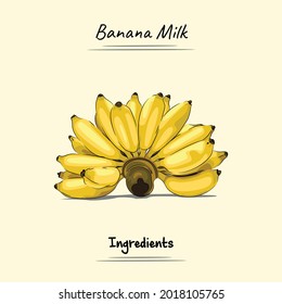 Banana Milk Illustration Sketch And Vector Style. Good to use for restaurant menu, Food recipe book and food ingredients content.