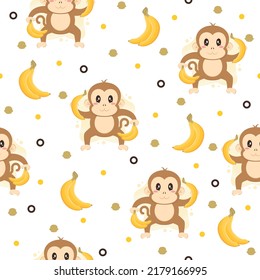 Banana monkey cartoon trendy pattern background concepts.