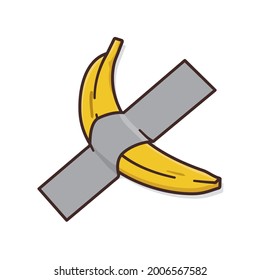 Banana mounted at wall with duct tape cartoon isolated vector illustration for Absurdity Day on November 20.