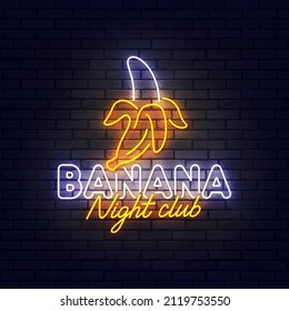 Señal de neón bananero, letrero luminoso, cartel luminoso. Logo del club nocturno de Banana, neón, emblema y etiqueta. Ilustración del vector