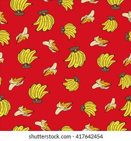 Banana on color background pattern concept