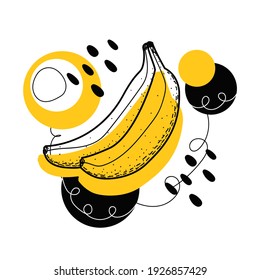 Banana on a colorful abstract summer background. Illustration of a banana made in the style of a line. Stylish fruit icon, background. Vector.