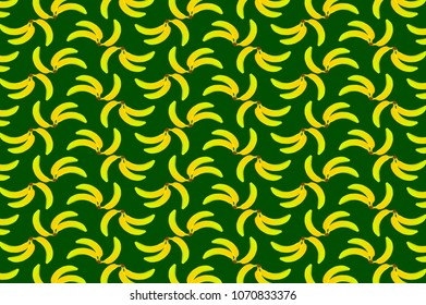 Banana on green background - vector pattern