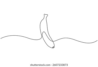 Banana in one continuous line art drawing style. Minimalist black line sketch, Fresh bananas in single line draw illustration. Editable stroke.