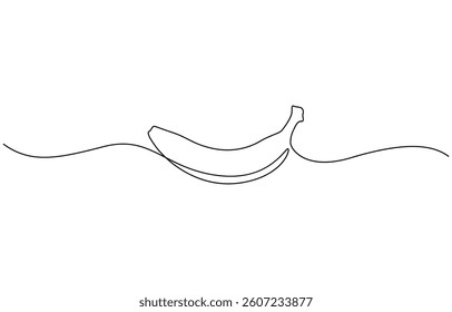 Banana in one continuous line art drawing style. Minimalist black line sketch, Fresh bananas in single line draw illustration. Editable stroke.