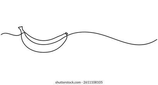  Banana in one continuous line art drawing style. Minimalist black line sketch isolated on white background. Fruit vector illustration, Single one line drawing bunch of bananas. Bunch of ripe bananas.