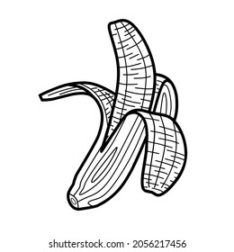Banana with opened skin. Coloring book antistress for children and adult with zentangle style. Isolated image with white background. Perfect for coloring book, etc.
