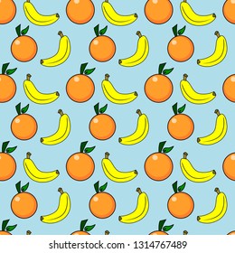 banana and orange seamless pattern with blue background