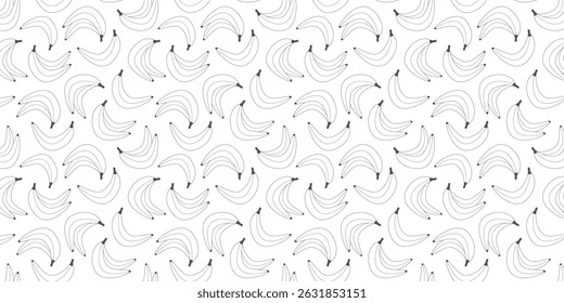 Banana outline seamless background. Minimal and playful tropical design. Simple tropical fruit pattern for wrapping, banners, and decor.