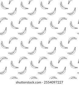 Banana outline seamless pattern on white background. Wrapping paper, gift card, poster, banner design. Home decor, modern textile print. Summer bright geometric fruits patterned.