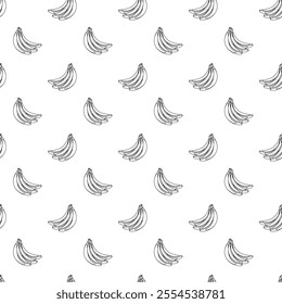 Banana outline seamless pattern on white background. Wrapping paper, gift card, poster, banner design. Home decor, modern textile print. Summer bright geometric fruits patterned.