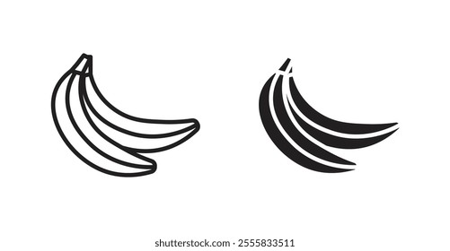 Banana outlined and solid icon vector collection.
