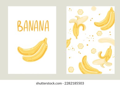 Banana packaging design templates. Postcards with bananas design. vector illustration.