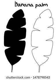 Banana palm leaf. Black plant isolated on white. Flat design. Vector EPS10