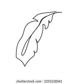 Banana palm leaf line art. Outline drawing tropical leaf. Minimalist style artwork. One continuous line decorative exotic foliage. Vector illustration isolated on white background