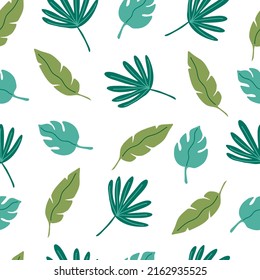 banana palm tropical leaf seamless paattern. palm leaves. branch exotic plant. jungle and rainforest. Vector cartoon flat illustration isolated on white background.