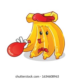 banana pantomime blow a red balloon cartoon. cute cartoon mascot vector